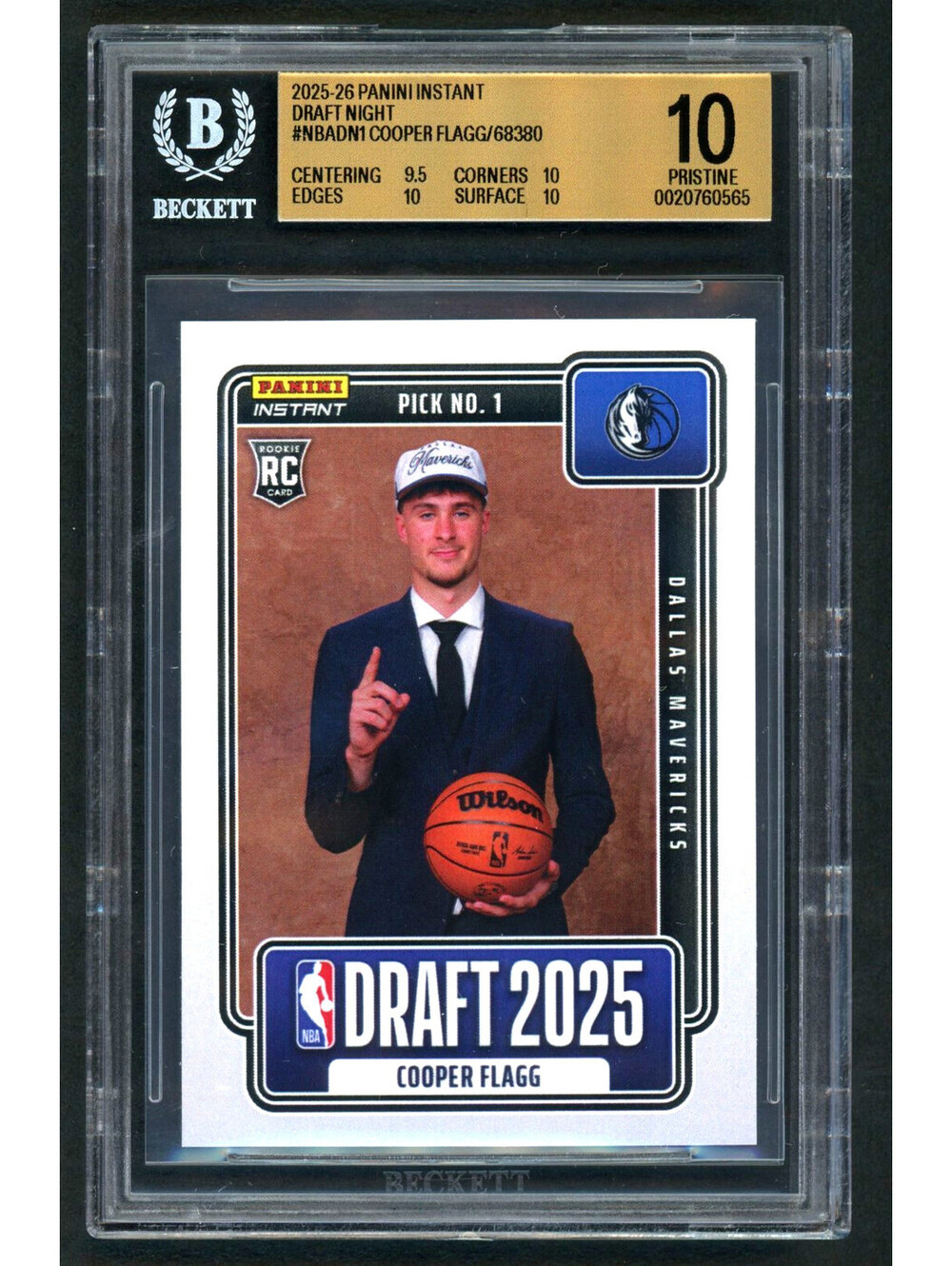 2025-26 Panini Instant #NBADN-1 Cooper Flagg Dallas Rookie (RC) BGS 10 Pristine